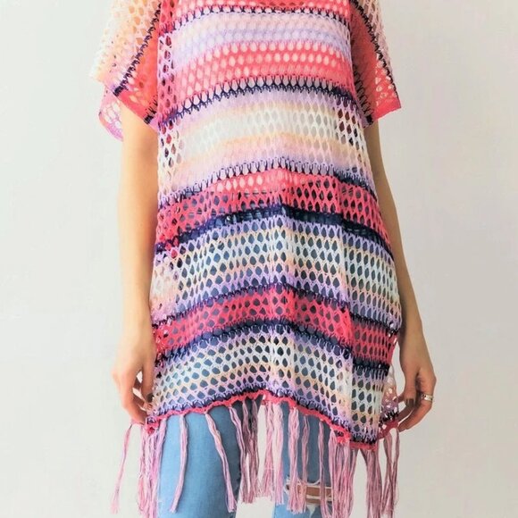 * ❤️NWT BOUTIQUE BE CLEVER COASTING THROUGH SWIM COVER/ PONCHO TOP, PINK - Picture 2 of 4